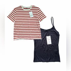 Zara Red and White Striped Tee & Basic Tank Bundle - M